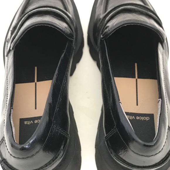 DOLCE VITA Evanka Black Lug Sole Loafer Crinkle Patent Women’s Size 6.5 - Picture 10 of 16